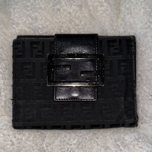 Fendi Black Wallet with Embossed Logo and Buckle